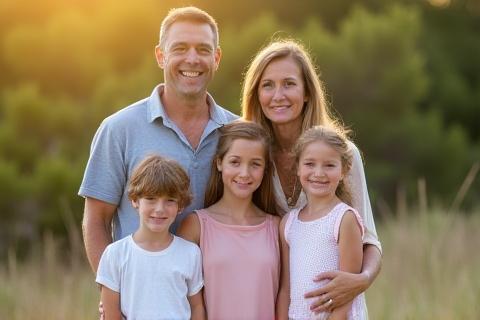 Professional family portrait outdoors.
